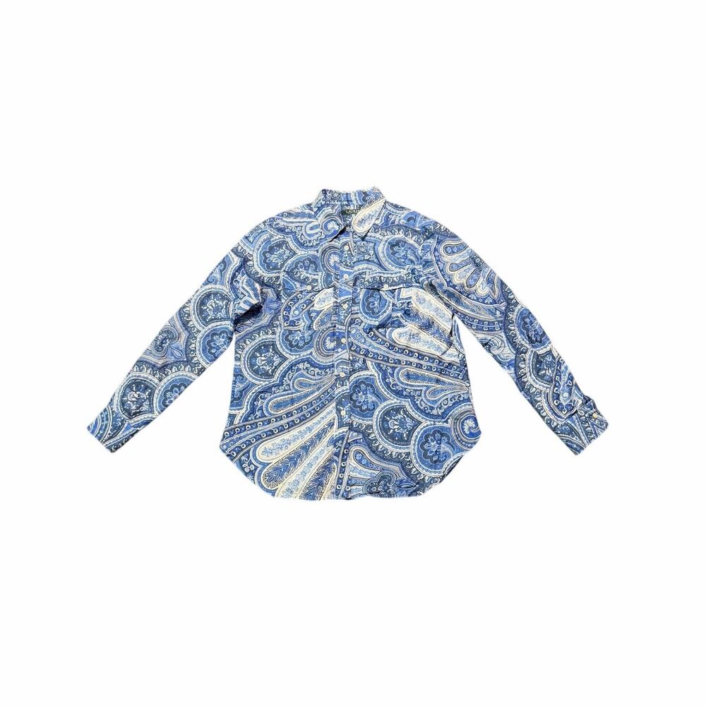 Lauren Ralph Lauren Blue Paisley Button Front Blouse